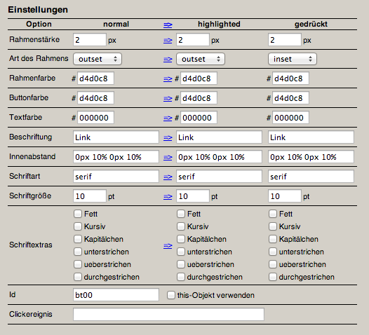 Screenshot der Konfigurationsmöglichkeiten im ScriptButtonCreator
